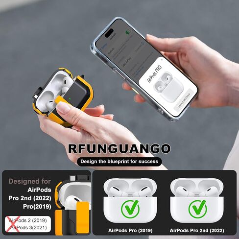 حافظة قفل آمنة من RFUNGUANGO لأجهزة AirPods الجيل الرابع، غطاء واقٍ لكامل الجسم مقاوم للصدمات من الدرجة العسكرية مع حلقة تسلق ومجموعة منظف مضادة للفقدان، حافظة مدرعة مقاومة للغبار لأجهزة AirPods 4 Gen (أسود) in Kuwait