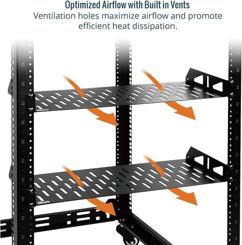 1U Rack Shelf,19 inch Rack Shelf 6 inch Depth,Rack Mount Shelf with Anti-Slip Stops,Server Rack Shelf and Network Shelf for 19 in Equipments, 55lbs Capacity of Vented 1U Shelf,Black,No Lip in Saudi Arabia