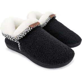 ofoot Women's Warm Fuzzy House Slippers with Back,Faux Fur Bedroom Shoes Soft Thick Memory Foam Plush Lining Indoor Outdoor Non Slip Rubber Soles