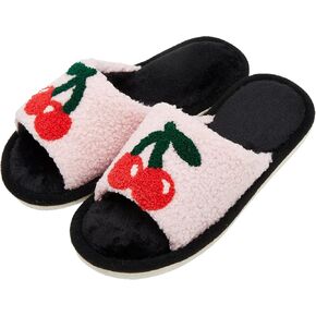 Cute Cherry Slippers for Women Open Toe Slippers for Women House Shoes Comfy Sandals Bedroom Slippers Fall Winter