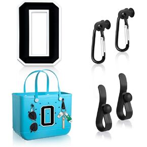 4Pcs Hooks & Number Charm Compatible with Bogg Bags, Insert Charm Carabiner Keychain to Organize Keys, Come with Insert Number Charm to Personalize DIY Beach Tote Bag, Bogg Bag Accessories