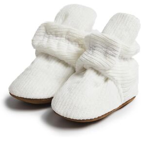 HsdsBebe Unisex Newborn Baby Cotton Booties Non-Slip Sole for Toddler Boys Girls Infant Winter Warm Fleece Cozy Socks Shoes(HM3508 white,1)