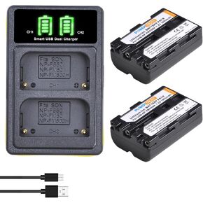 2 Pack NP-FM500H Camera Battery and LCD USB Charger for Sony A57, A58, A65, A77, A99, A200, A350, A450, A550, A560, A700, A580, A900