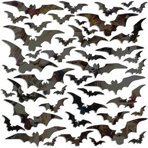 Halloween Glow Wall Stickers Moon Bat Wall Decals Peel and Stick Halloween Bat Glow in Dark Window Decals Green Luminous 3D Moon Bat Wall Stickers Decor Halloween Night Glow Party Decorations