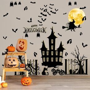 Halloween Glow Wall Stickers Moon Bat Wall Decals Peel and Stick Halloween Bat Glow in Dark Window Decals Green Luminous 3D Moon Bat Wall Stickers Decor Halloween Night Glow Party Decorations