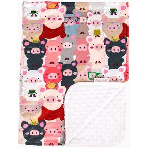 Top Tots Deluxe Minky Baby Blanket - Pig Crowd, 40 x 29 Inch White