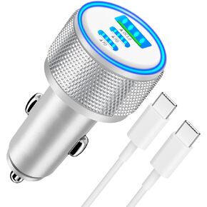USB C Car Charger iPhone 16 Car Charger, 3-Port 67W Dual USB-C & USB-A Car Power Adapter with 3FT USB C to Type C Cable for iPhone 16/15 Pro, iPad Pro/Air/Mini, AirPods, Galaxy, Google Pixel, Android