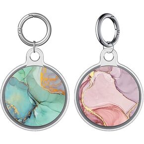 Impressed Protective Full Cover AirTag Case - Lightweight Set [2 Pack] - Anti Scratch Silicon Skin Accessories with Keychain - Compatible with Apple AirTag (Pink & Blue Marble)