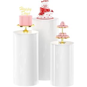 Wokceer Cylinder Pedestal Stands for Party 3Pcs Large Round Cylinder Tables for Parties Pedestal Stand Display Plinth Pillars for Wedding Birthday Party Art Decor 35.4",29.5",23.6" H