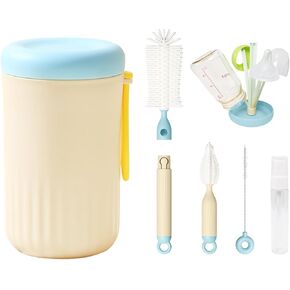 7 in 1 Bottle Cleaner Kit-Travel Bottle Brush Set with Bottle Brush,Nipple Brush,Straw Cleaner Brush,Soap Dispenser,Bottle Drying Rack,Drainage Tray & Organizer Case for Home and Travel (Green)