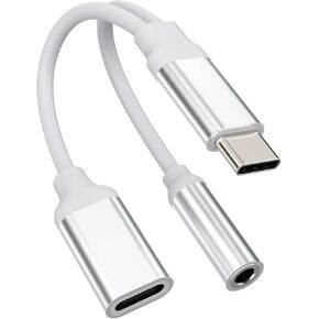 DAC USB-C to 3.5mm Headphone Adapter(2 in 1) Type C Charger Splitter Dongle for Samsung Galaxy S23 FE Ultra LG Apple IPhone15 Pro Max Plus IPad Pro Aux Jack Cord Audio Charging Cable Accessories