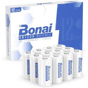 BONAI CR123A Batteries 3v Lithium Battery High Capacity CR123 CR17345 12PC for Flashlight and Security Device【Non-Rechargeable】