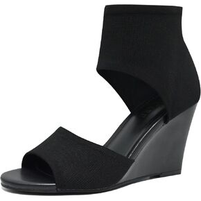 Wedge Sandals for Women Elastic Knit Peep Toe Heels Sandals Comfortable Slip On Wedges Heels Open Toe Summer Ankle Booties Sandals for Women Dressy