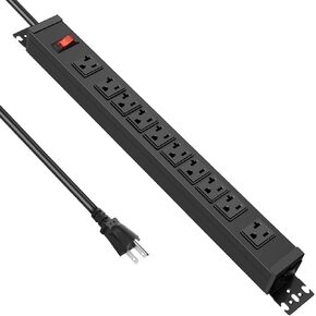 JUNNUJ Multi Angle Mount 10 Outlet 20 Amp Power Strip Heavy Duty, 2700J Surge Protector Under Desk with Switch 20A, Garage Workbench Gaming Outlet Table Wall Mountable, 3FT 12AWG Extension Cord