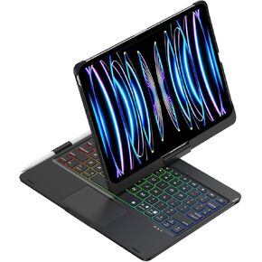 Rotating Keyboard Case for iPad Pro 13 Inch M4 2024 (7th Generation),Backlits Trackpad, 360° Rotatable, Wireless Keyboard Cover, Rainbow Backlits with Pencil Holder,Silver