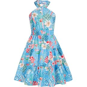 GRACE KARIN Girls Summer Hawaiian Dress Halter Neck Sleeveless Midi Floral Dress 8-10 Years,White and Purple