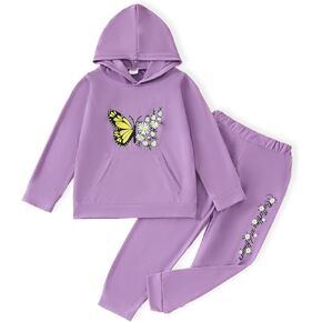 Toddler Baby Girls Clothes Butterfly Floral Print Hoodie Letter Graphic Sweatpants Fall Winter Outfits Set