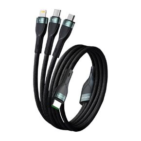 USB C to Lightning Cable, Premium 3-in-1 Multi Charging Cable, 5A Fast Charge & Data Transfer, 1.5m Nylon Braided USB-C, Lightning, Micro-USB, Universal Compatibility, Black
