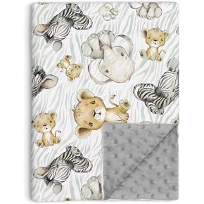 Safari Jungle Animal Baby Blanket for Unisex, Soft Double Layer Minky with Dotted Backing Receiving Blankets, Newborn Nursery Crib, Stroller, Toddler, 30"x40"