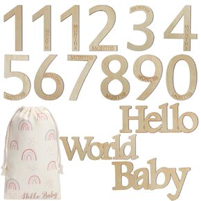15 Pcs Baby Milestone Numbers Baby Monthly Milestone Cards Sign Wooden Photo Props Newborn Birth Announcement Card for Baby Shower Newborn Photo Props