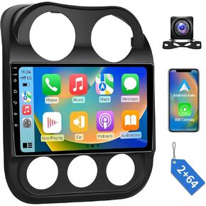 10.2 Inch 5G WiFi Car Stereo Upgrade Radio for 2010-2016 Jeep Compass Patriot Carplay Android Auto Android 13.0 Support FM/AM/RDS 48EQ Mirroring Rear 1080P Camera SWC 2RAM+64ROM