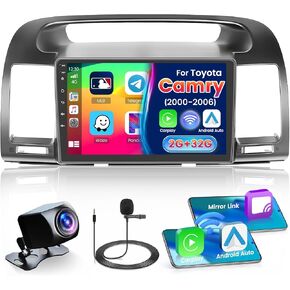 【8 Core 4+64GB】 for Toyota Camry 2001-2006 Fuluku Android 13 Car Stereo with Wireless Carplay Android Auto, 9'' Touch Screen Car Radio GPS WiFi, Bluetooth SWC Mic Backup Camera Mirror Link