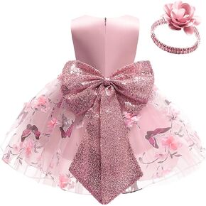 IBTOM CASTLE Flower Girl Baptism Bridesmaid Dress for Kids Sequin Bowknot Tutu Communion Wedding Birthday Party Gown+Headband