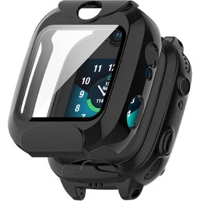 Compatible for Xplora XGO 2 Case, Hard PC Case with Tempered Glass Screen Protector Compatible with Xplora XGO 2 Watch Phone (2 pack-Black+Clear)