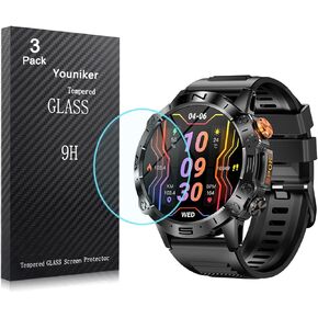 3 Pack Compatible with FOXBOX ST19 Smart Watch 1.43 inch Screen Protector Tempered Glass for LIGE 1.43'' Smartwatch Screen Protectors Foils Glass 9H 0.3MM Anti-Scratch