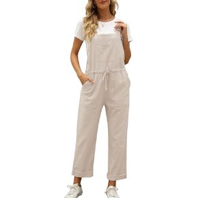 Flygo Linen Overalls for Women Loose Fit Jumpsuit Casual Comfy Overalls Adjustable Fashion Sleeveless Rompers(ArmyGreen-M)