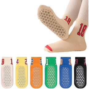 6 Pairs Anti-Skid Trampoline Socks for Kids Bounce House Non Slip Grip Socks for Boys Girls