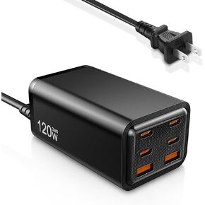 120W USB C Charger,6 Port Type C Charger Fast Charging Station for Multiple Devices,Portable GaN Charger for iPad Pro,iPhone 15 Pro Max/15 Pro/14 Pro/14 Pro Max/13/12/11,Galaxy S23,Note 20/10+,Android