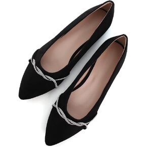 WENJIAZHIZHI Womens Ballet Flats Shoes Black Chains Slip-On Loafers Flat Dress Shoes for Women Dressy Comfortable Pointed Toe