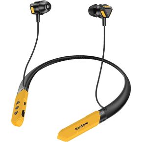 kurdene Bluetooth Headphones 120H Playtime Wireless Ear Buds Bluetooth 5.4 Deep Bass Hi-Fi Audio Low Latency Neckband Magnetic Earphones for Gaming Running Sports Workouts Yellow&Black