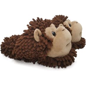 ofoot Womens & Childrens Cute Warm Fuzzy House Slippers Adult Furry Animal Shoes Non Slip Rubber Sole,Monkey Rabbit Koala Fox Owl Cat Lion Bunny Gorilla (Brown Monkey,US 5-7
