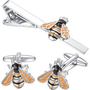 Silver Tie Clip Cufflinks Set for Men Ladybug Tie Bar Clip Wedding Party Jewelry Gift