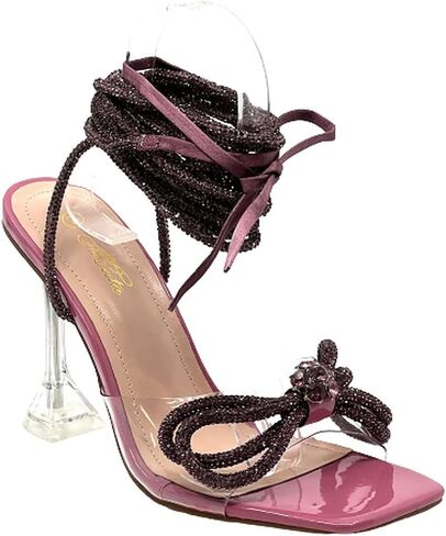 صندل نسائي من Mata Shoes بكعب عالٍ من حجر الراين برباط in Saudi Arabia