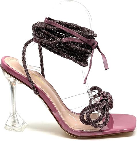 صندل نسائي من Mata Shoes بكعب عالٍ من حجر الراين برباط in Saudi Arabia