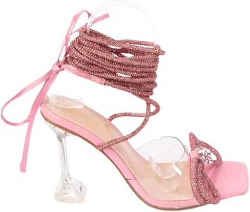 صندل نسائي من Mata Shoes بكعب عالٍ من حجر الراين برباط in Saudi Arabia