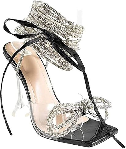 صندل نسائي من Mata Shoes بكعب عالٍ من حجر الراين برباط in Saudi Arabia