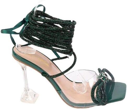 صندل نسائي من Mata Shoes بكعب عالٍ من حجر الراين برباط in Saudi Arabia