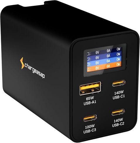 تشارجيساب | شاحن زيوس USB-C GaN بقوة 280 واط | محول توصيل طاقة عالي السرعة لأجهزة الكمبيوتر المحمولة والهواتف الذكية والأجهزة اللوحية | شاحن سفر سريع الشحن مع قابس قابل للطي (أسود) in Saudi Arabia