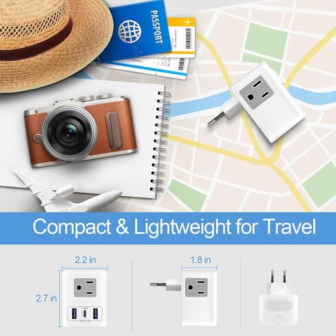 2 Pack European Travel Plug Adapter with Night Light 20W USB C, US to Europe International Power Plug Adapter 3 Outlets 3 USB Ports, JXGUCAT EU Type C Adaptor in Saudi Arabia