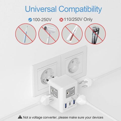 2 Pack European Travel Plug Adapter with Night Light 20W USB C, US to Europe International Power Plug Adapter 3 Outlets 3 USB Ports, JXGUCAT EU Type C Adaptor in Saudi Arabia