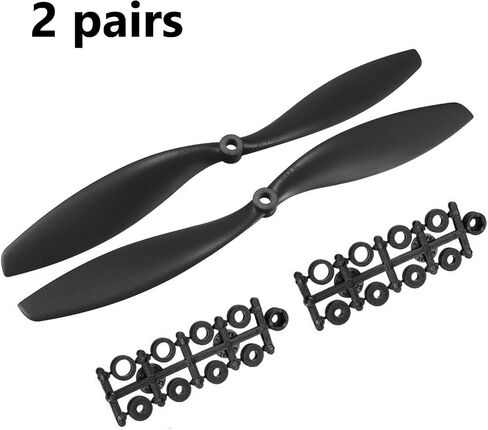 TOP-VIGOR 8pcs CW CCW RC Propellers 1045 10 x 4.5 Inch 2-Vane Fixed-Wing RC Vehicle Propellers Replacement for RC Airplane Toy with Adapter Rings Nylon Black, 4CW+4CCW in Saudi Arabia