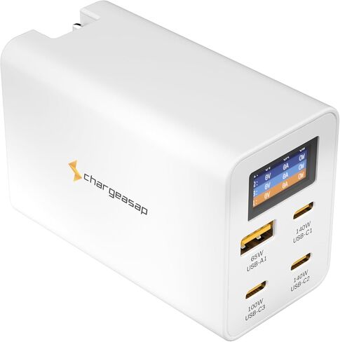 تشارجيساب | شاحن زيوس USB-C GaN بقوة 280 واط | محول توصيل طاقة عالي السرعة لأجهزة الكمبيوتر المحمولة والهواتف الذكية والأجهزة اللوحية | شاحن سفر سريع الشحن مع قابس قابل للطي (أسود) in Saudi Arabia