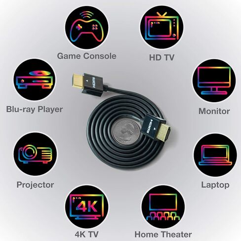 كابل HDMI فائق النحافة عالي الأداء NTW (3.3 قدم) كابل HDMI فائق النحافة عالي السرعة، 1080 بكسل، 4K HDR، 10.2 جيجابت في الثانية، 36AWG - أسود - NHDMI4S-01M/36C in Saudi Arabia
