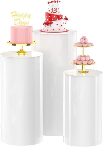 Wokceer Cylinder Pedestal Stands for Party 3Pcs Large Round Cylinder Tables for Parties Pedestal Stand Display Plinth Pillars for Wedding Birthday Party Art Decor 35.4",29.5",23.6" H in Saudi Arabia