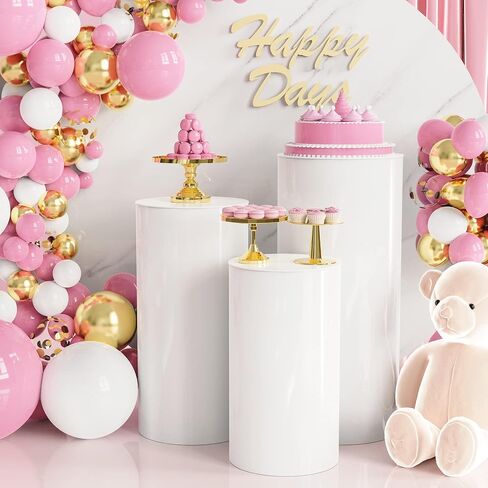 Wokceer Cylinder Pedestal Stands for Party 3Pcs Large Round Cylinder Tables for Parties Pedestal Stand Display Plinth Pillars for Wedding Birthday Party Art Decor 35.4",29.5",23.6" H in Saudi Arabia