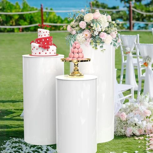 Wokceer Cylinder Pedestal Stands for Party 3Pcs Large Round Cylinder Tables for Parties Pedestal Stand Display Plinth Pillars for Wedding Birthday Party Art Decor 35.4",29.5",23.6" H in Saudi Arabia